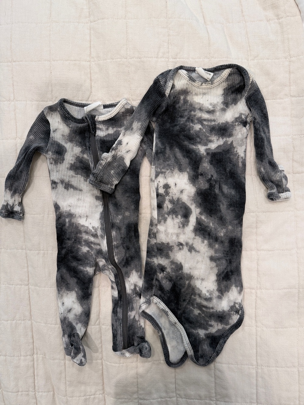 Spearmint Love Black & White Tie-Dye Waffle Knit Set